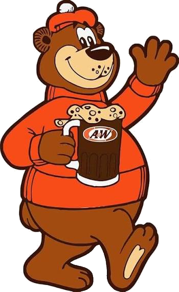The A&W bear waving with a root beer mug